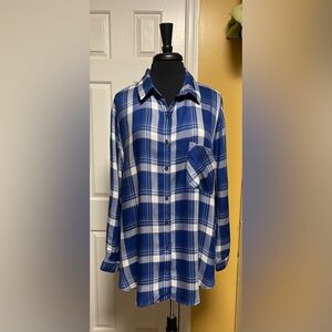 Faded Glory Blue and White Plaid Shirt